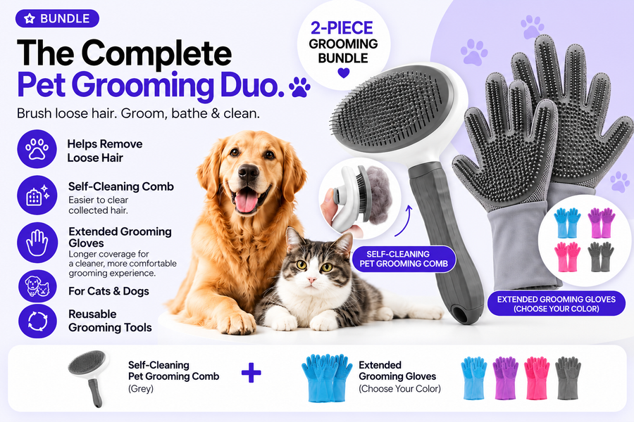 Pet Grooming Duo — Comb + Grooming Gloves