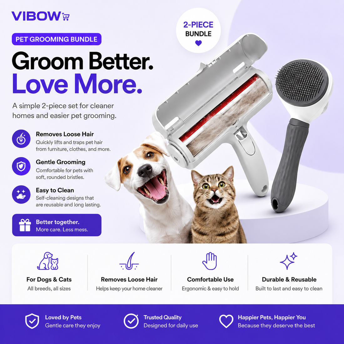 VIBOW Pet Grooming Bundle 2 Piece Bundle